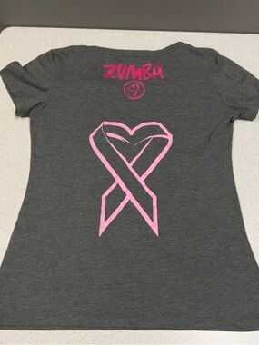 Zumba Fitness Women’s Charcoal Gray Tee with Pink Ribbon Graphic